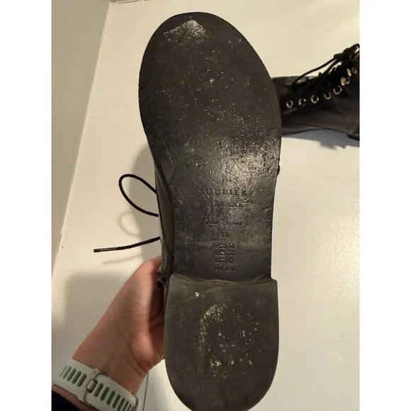 Sezane Black Leather Ankle lace up Combat Boots Size EU 38 US 7 $250 [jb] - Picture 10 of 12
